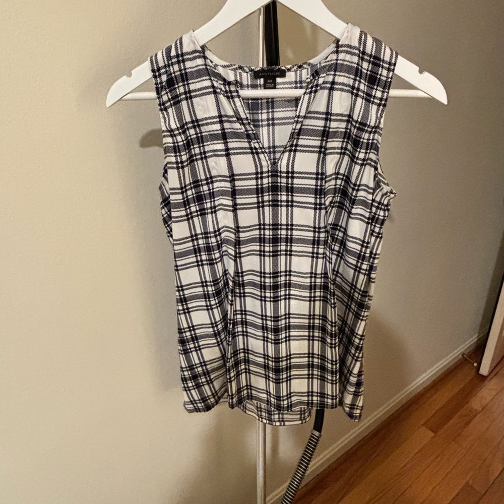 Ann Taylor Black and White Checkered Blouse
